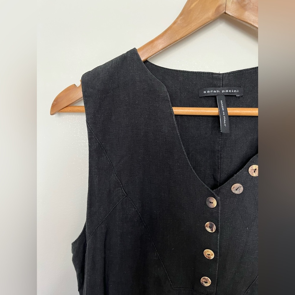 Sarah Pacini Black Linen Sleeveless Dress